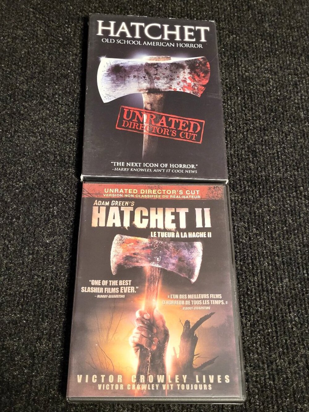 HATCHET DVD + Slipcover & HATCHET II DVD Set Unrated Director's Cut Anchor Bay